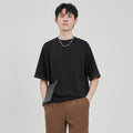 Men's brown drape knit loose fit casual T-shirt with short sleeves and solid colour design