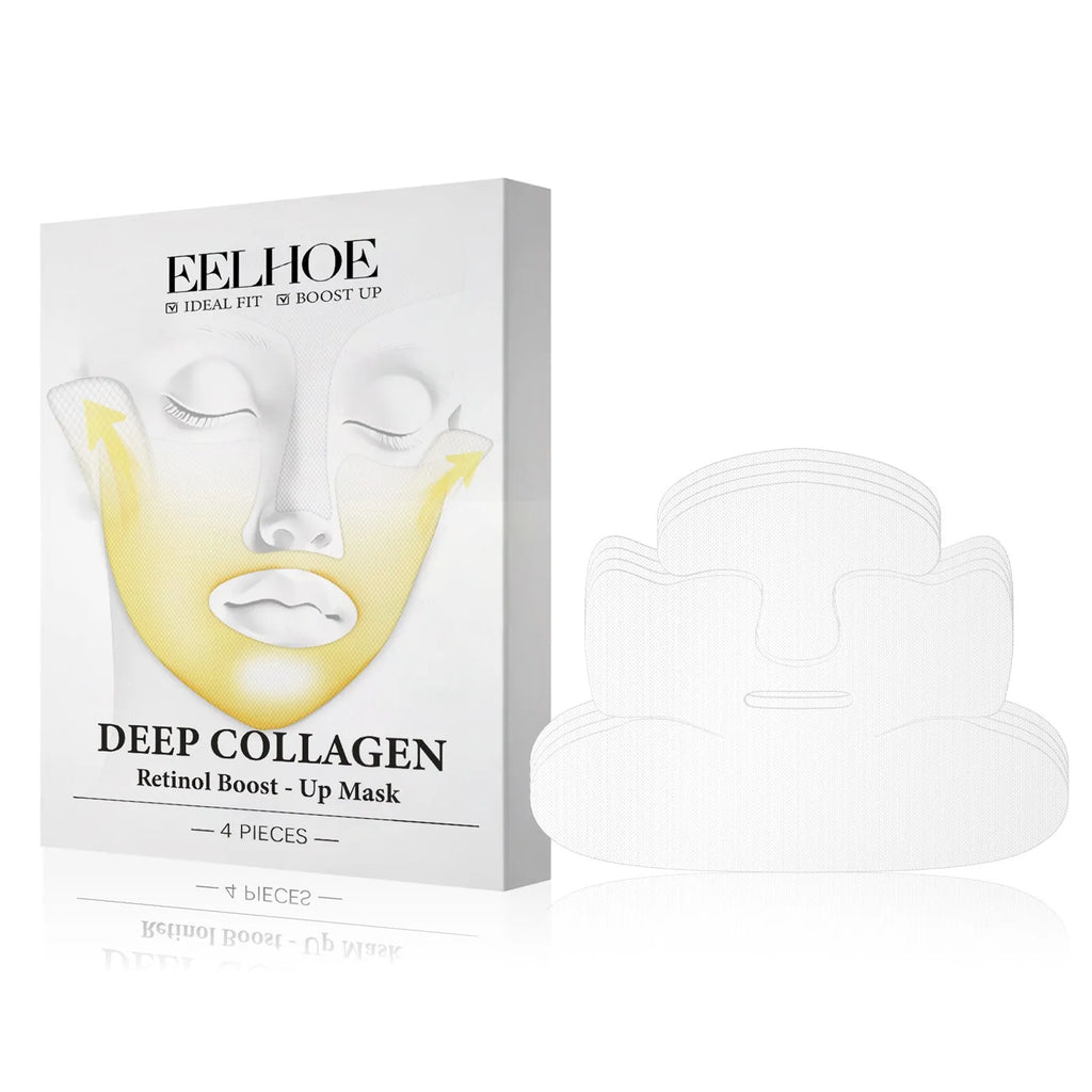 Set of four collagen facial masks for tightening facial care with 23.5cm x 16.8cm dimensions