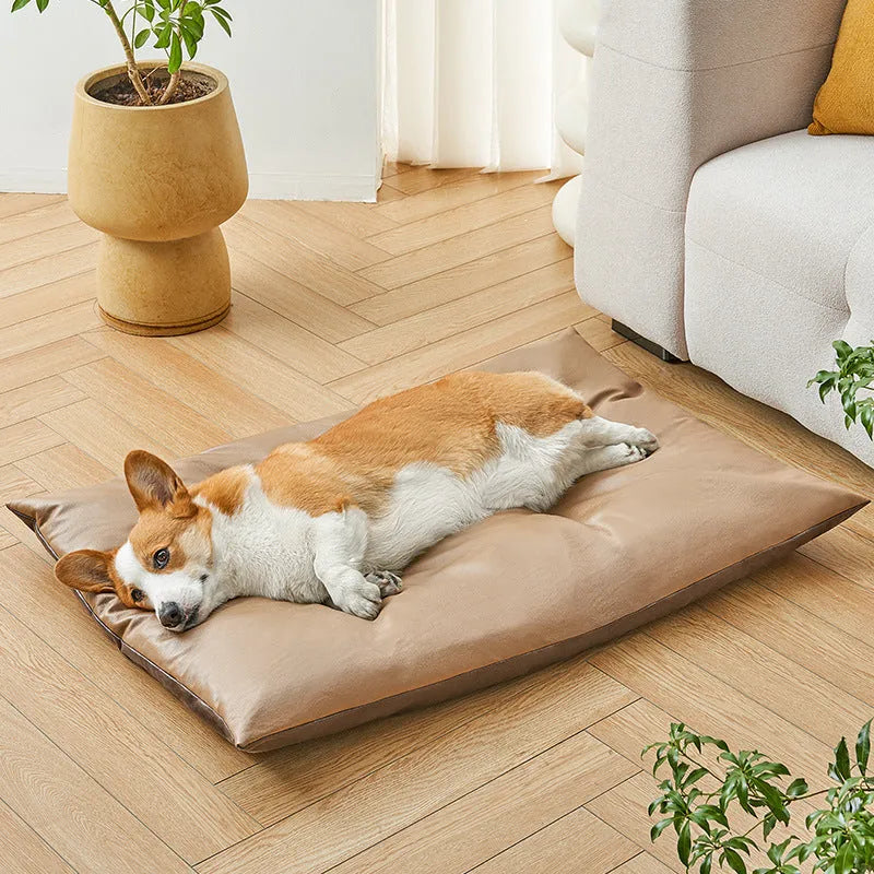 Cooling pet bed mat for cats and dogs in blue colour showing reversible fabric design