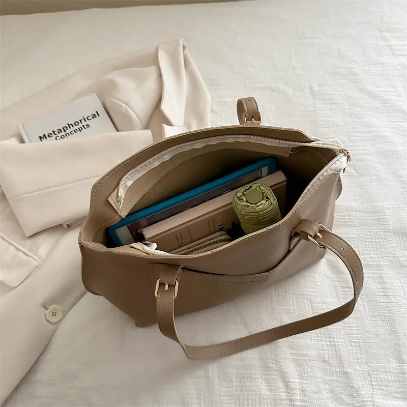 PU leather women's tote bag in horizontal square shape with double shoulder straps