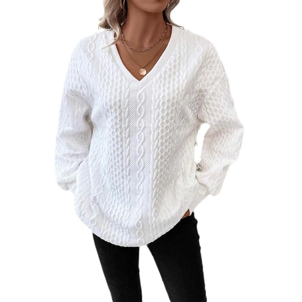 Woman's loose fit milky white long sleeve T-shirt with 3D pattern detail