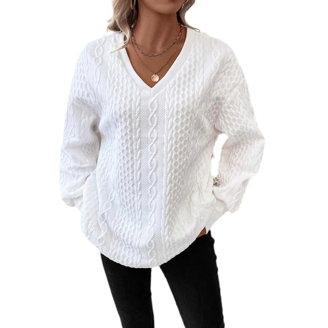 Woman's loose fit milky white long sleeve T-shirt with 3D pattern detail