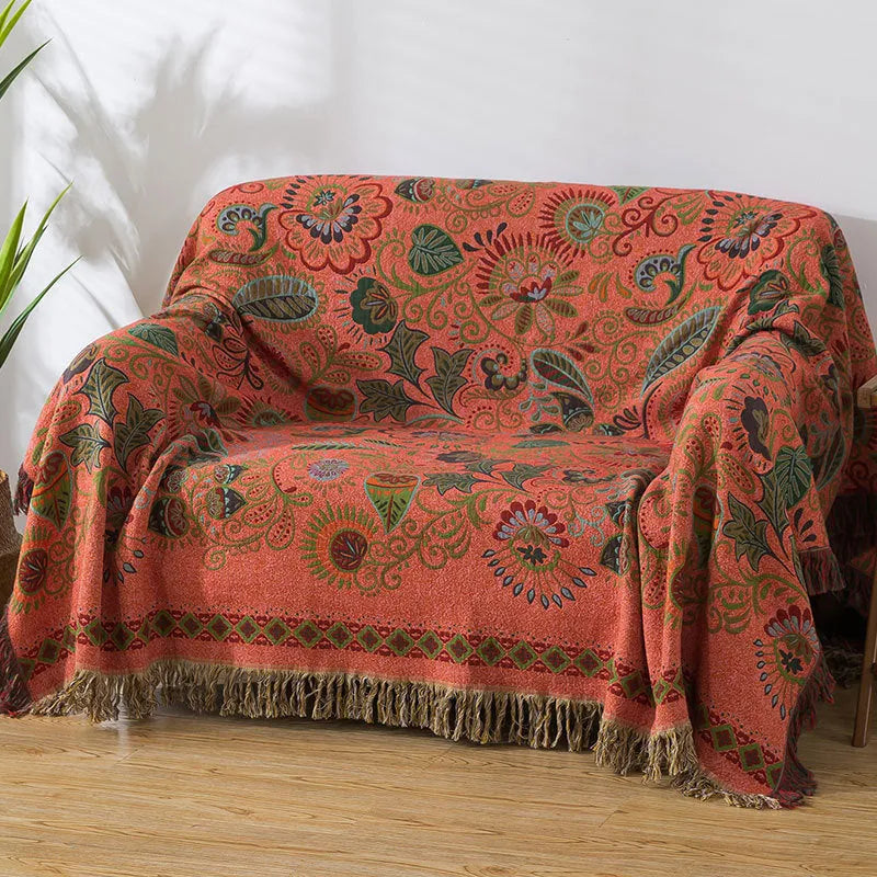 Pure cotton gauze towel quilt with tassels in dark green and red colour option, 150x200cm size