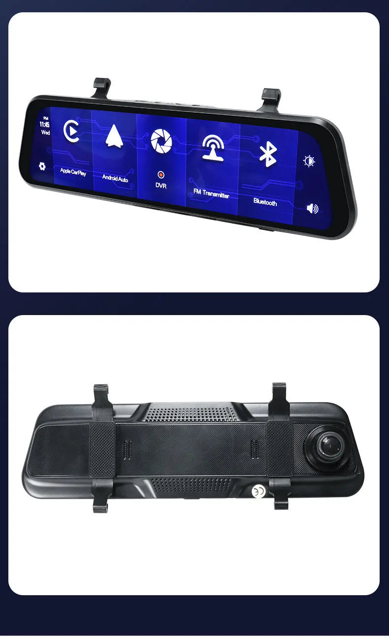 Black 9-inch portable car GPS navigation system with dual cameras and wireless DVR recording