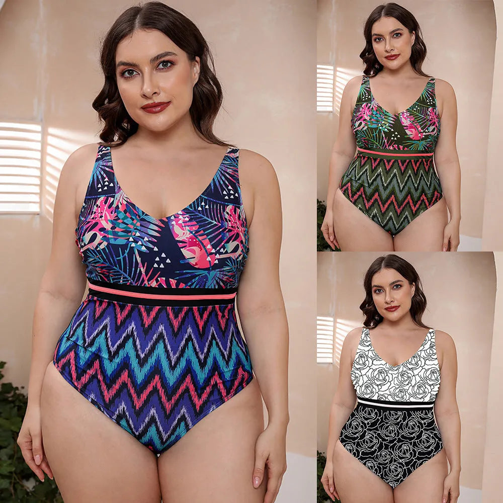 Women's striped printed one-piece swimsuit with spaghetti straps in blue, white, or green colour options