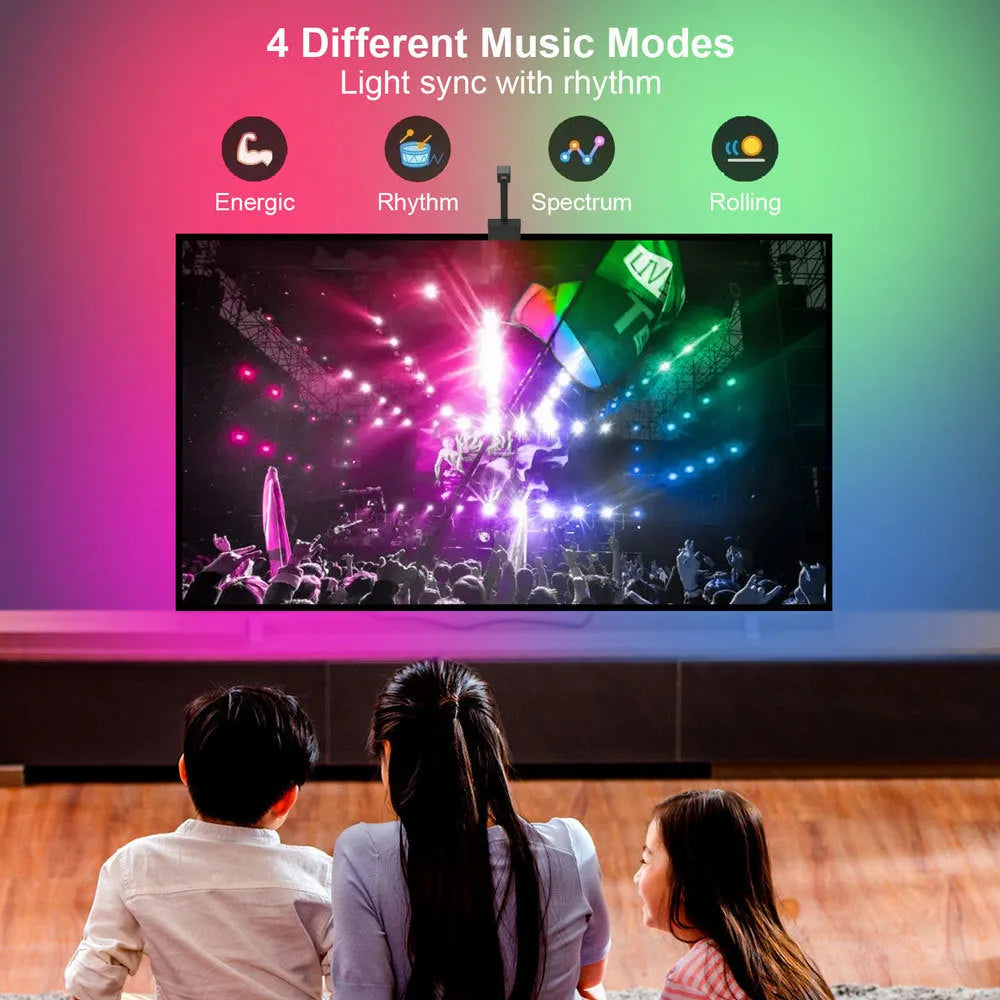 3.8 metre smart TV LED light strip with camera for screen synchronisation, black finish