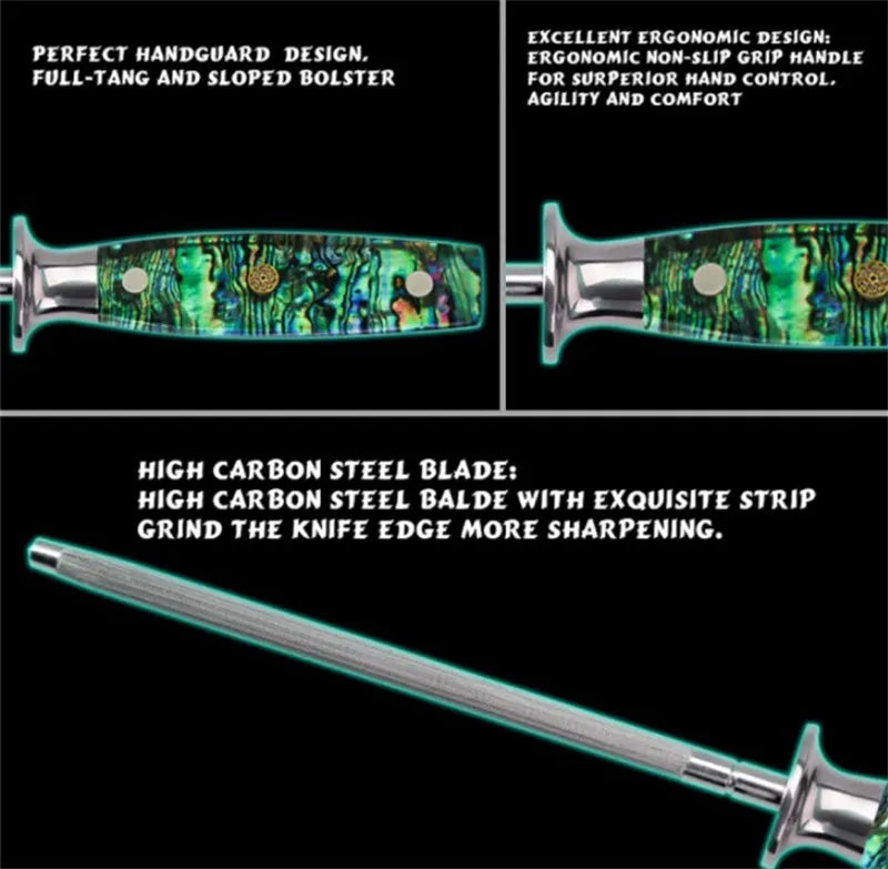 High carbon steel kitchen knife sharpener with abalone shell handle for household use