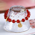 Natural red agate stone beaded bracelet with blessing card, available in 8mm or 10mm bead size.