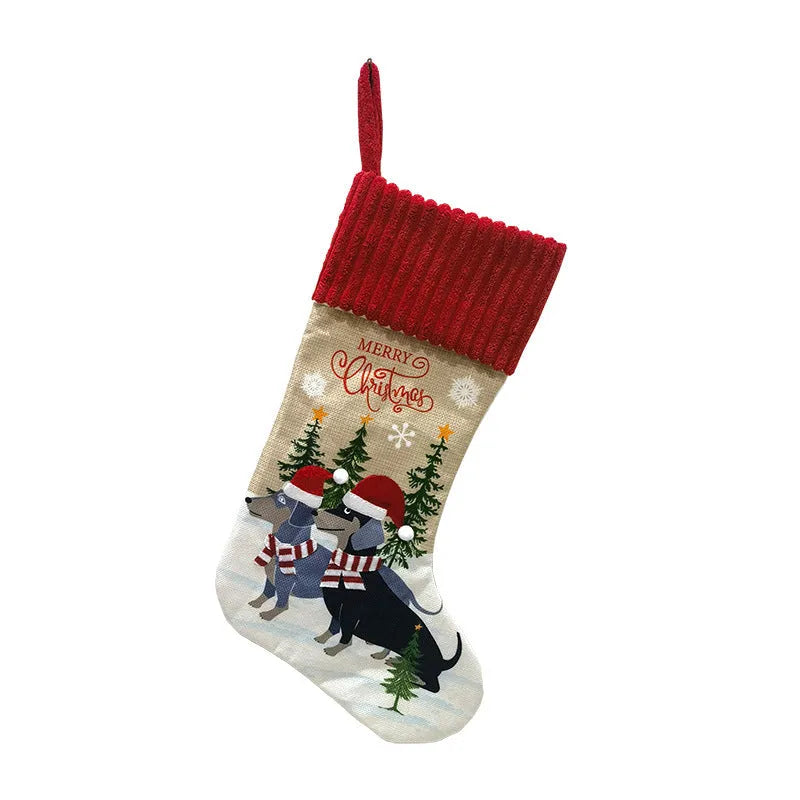 Christmas tree pendant with pet sock designs measuring 46cm by 28cm