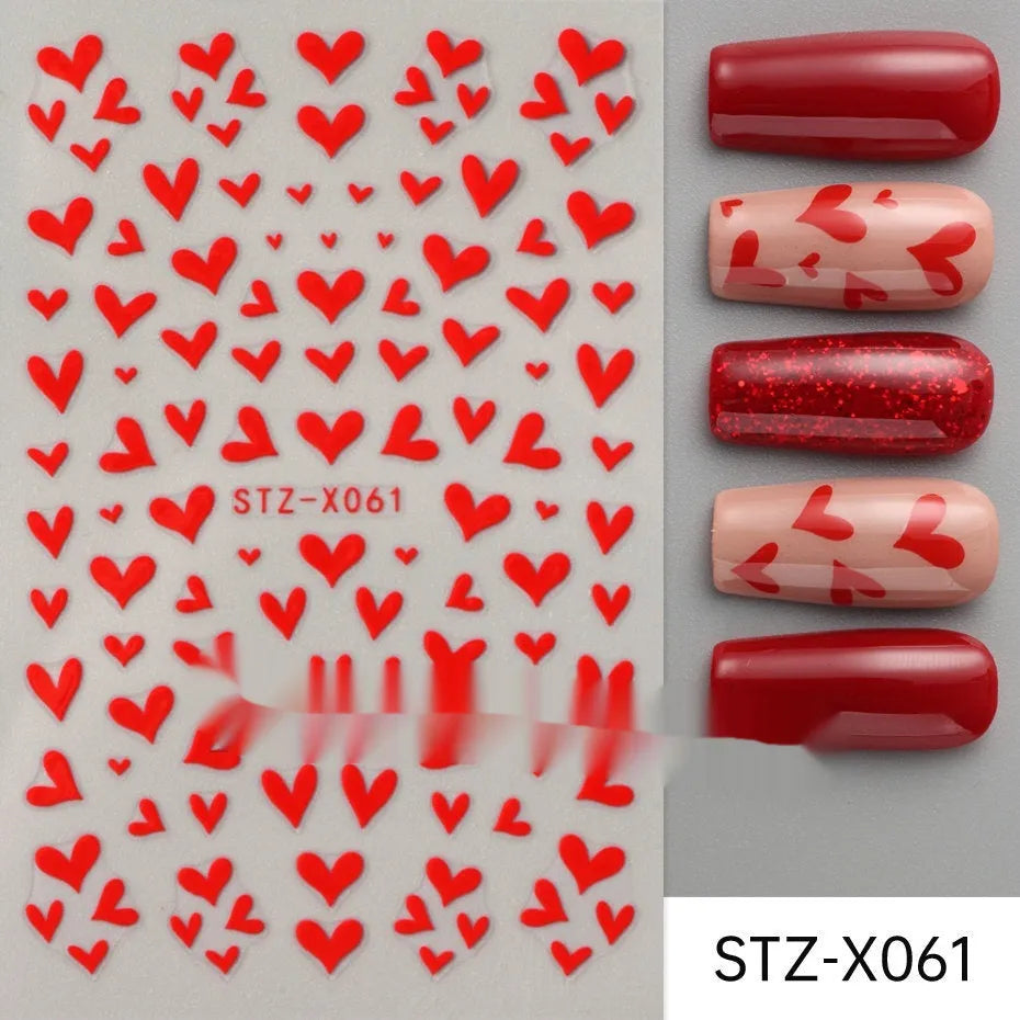 Cartoon nail art stickers sheet with black and silver love heart designs