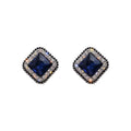 Close up of Korean blue diamond square earrings with geometric zinc alloy design for women