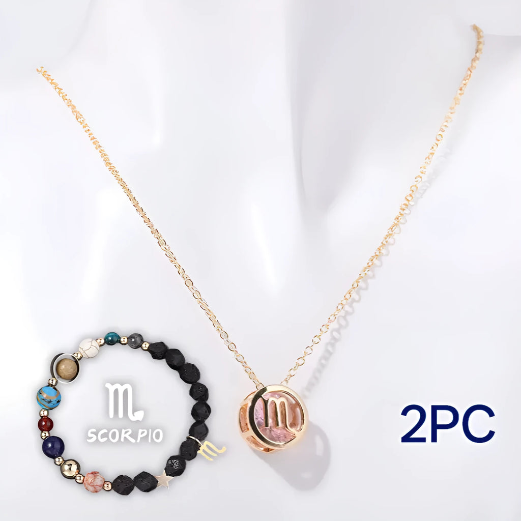 Natural stone beaded necklace and matching bracelet set on a table, showing bead texture.