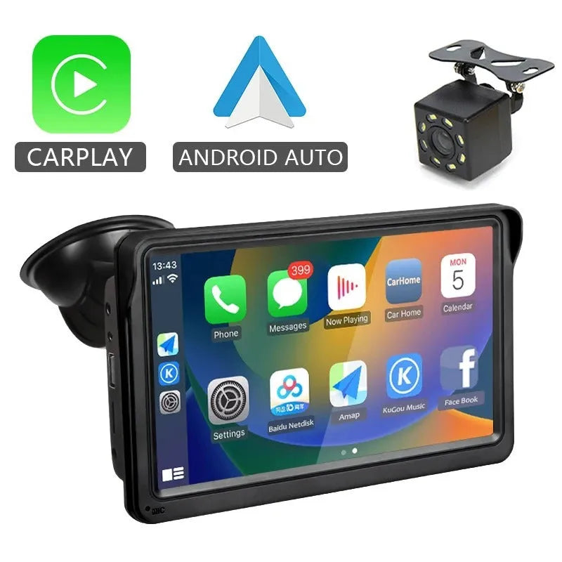 7-inch car dashboard display screen with wireless CarPlay support and HD resolution