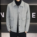 Men's khaki polo collar casual jacket with side seam pockets