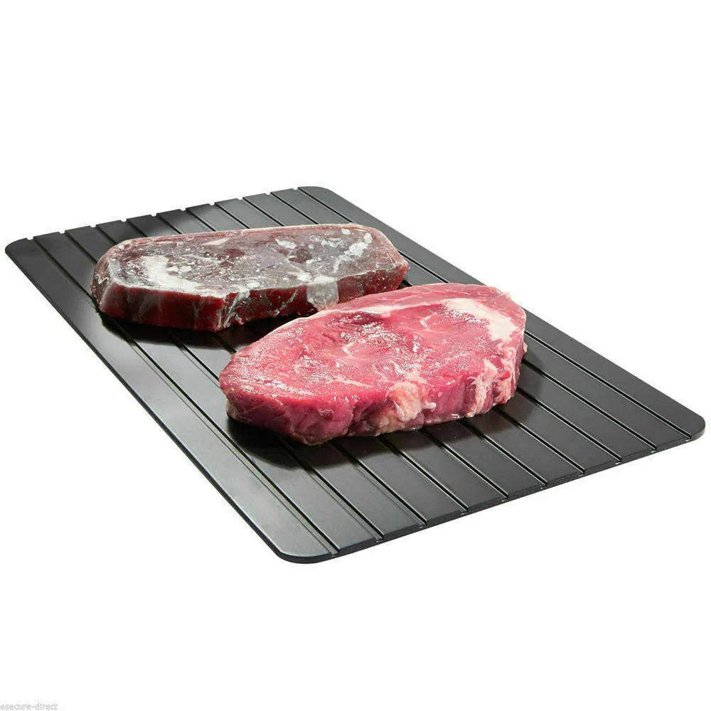 Black aluminium fast defrost tray for thawing frozen food
