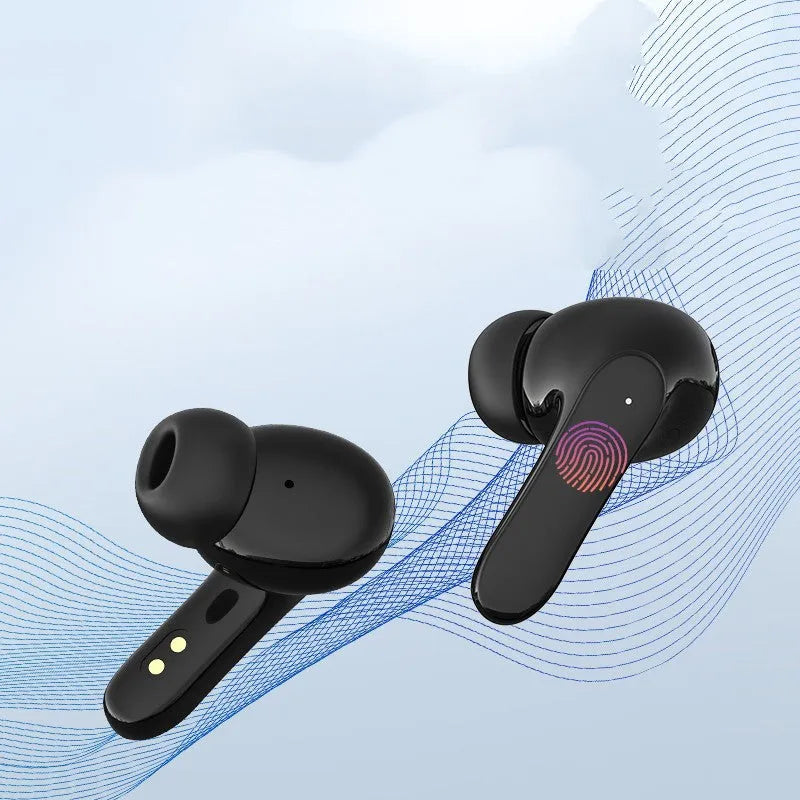 TWS wireless in-ear headphones in black or white with charging cable