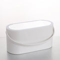 Pink gradient portable LED makeup mirror and storage organiser box with USB port.