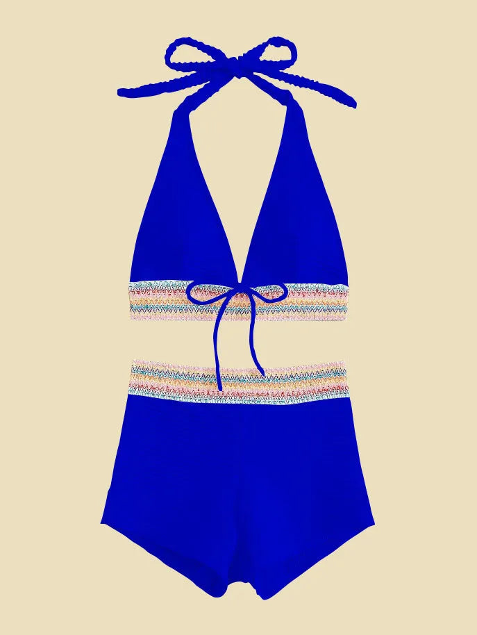 Women's high-waist split bikini swimsuit in polyester fabric