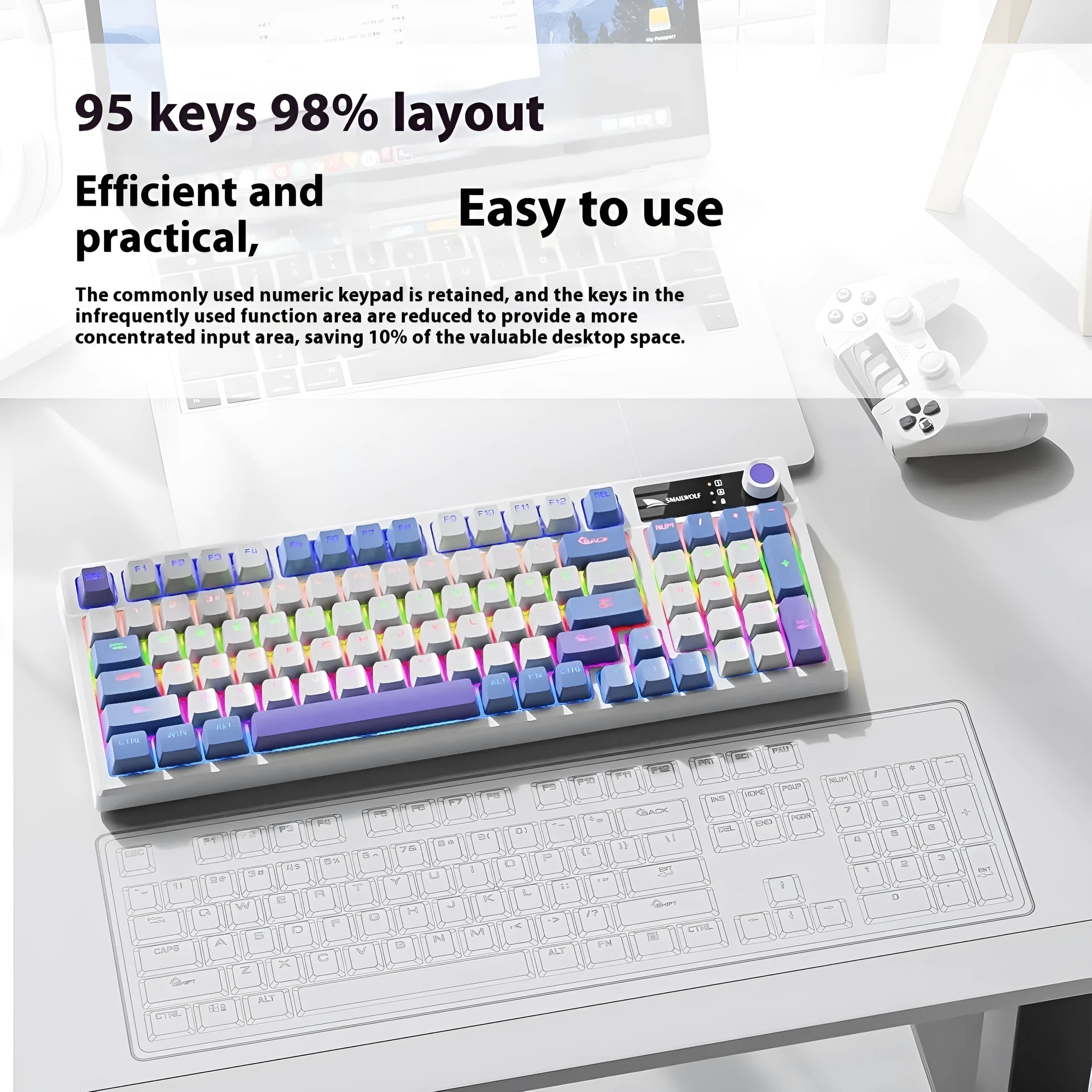 SK15 wired mechanical gaming keyboard with control knob in Black, Sunset Orange, or Autumn Water Blue colour.