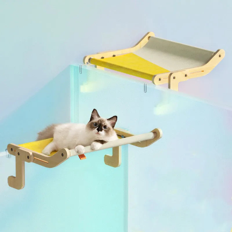 Cat window hammock with multi-layer plywood frame, pure cotton canvas, and 304 stainless steel hardware