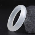Gao Bing white jade bracelet in flat rod and round rod designs showing six size options