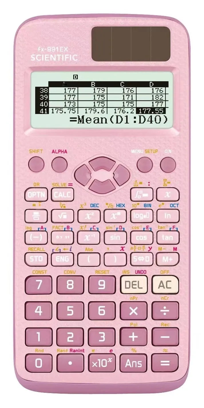 991EX solar-powered scientific calculator in black, blue, or pink colours