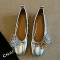 Women's DIY flower rivet Mary Jane shoes in sheepskin with buckle and rubber sole