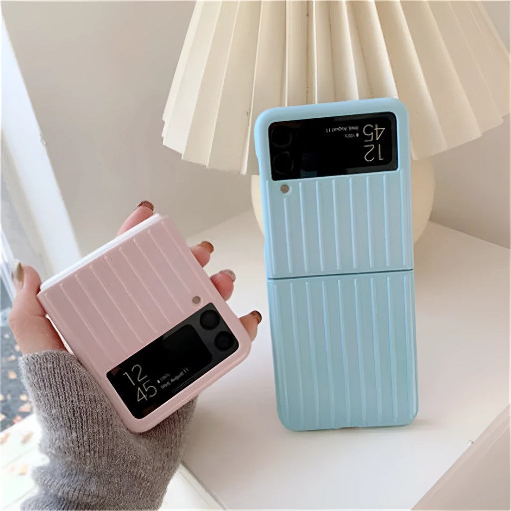 Ultra-thin flip phone case for Samsung Z Flip3 in seven solid colours on a table.