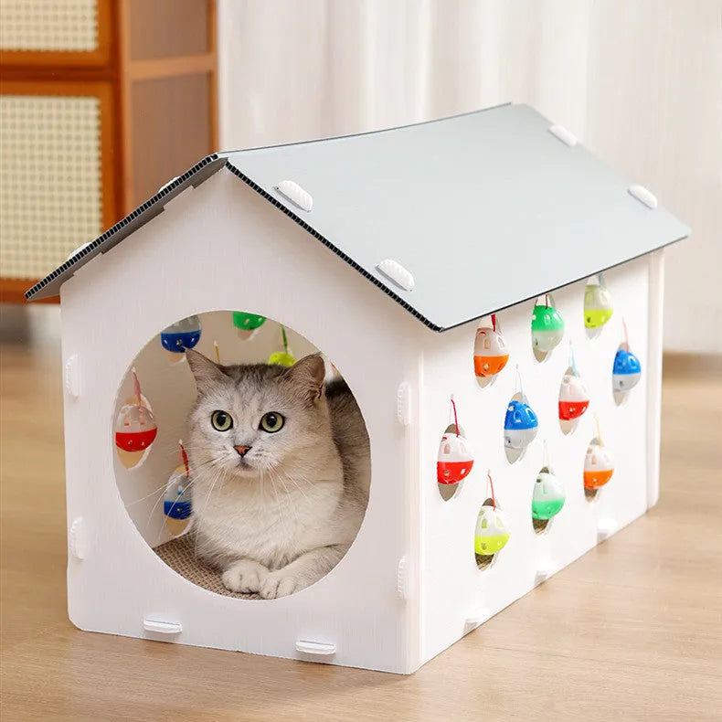 Plastic integrated cat scratch board toy with a tunnel and a bell ball