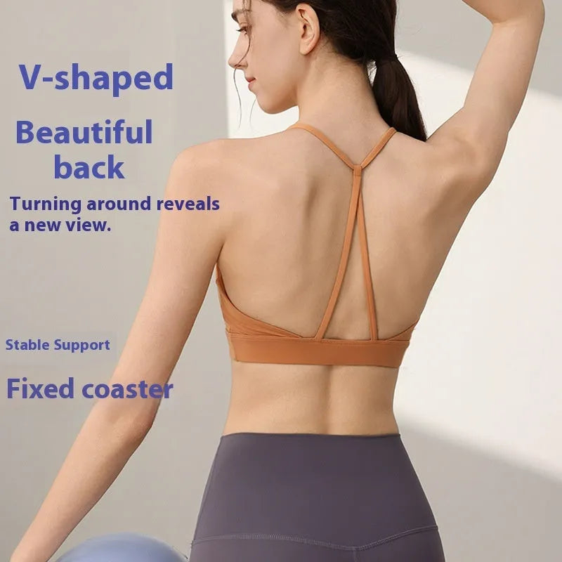 Women's sports vest with fixed double shoulder straps in nylon fabric for running and workouts