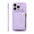 Creative leather wallet phone case with card holder and lanyard in brown for iPhone