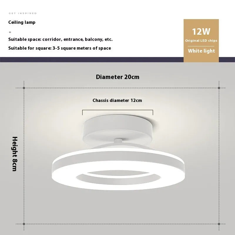 Modern minimalist ring ceiling lamp LED in black finish, 20cm diameter for hallway