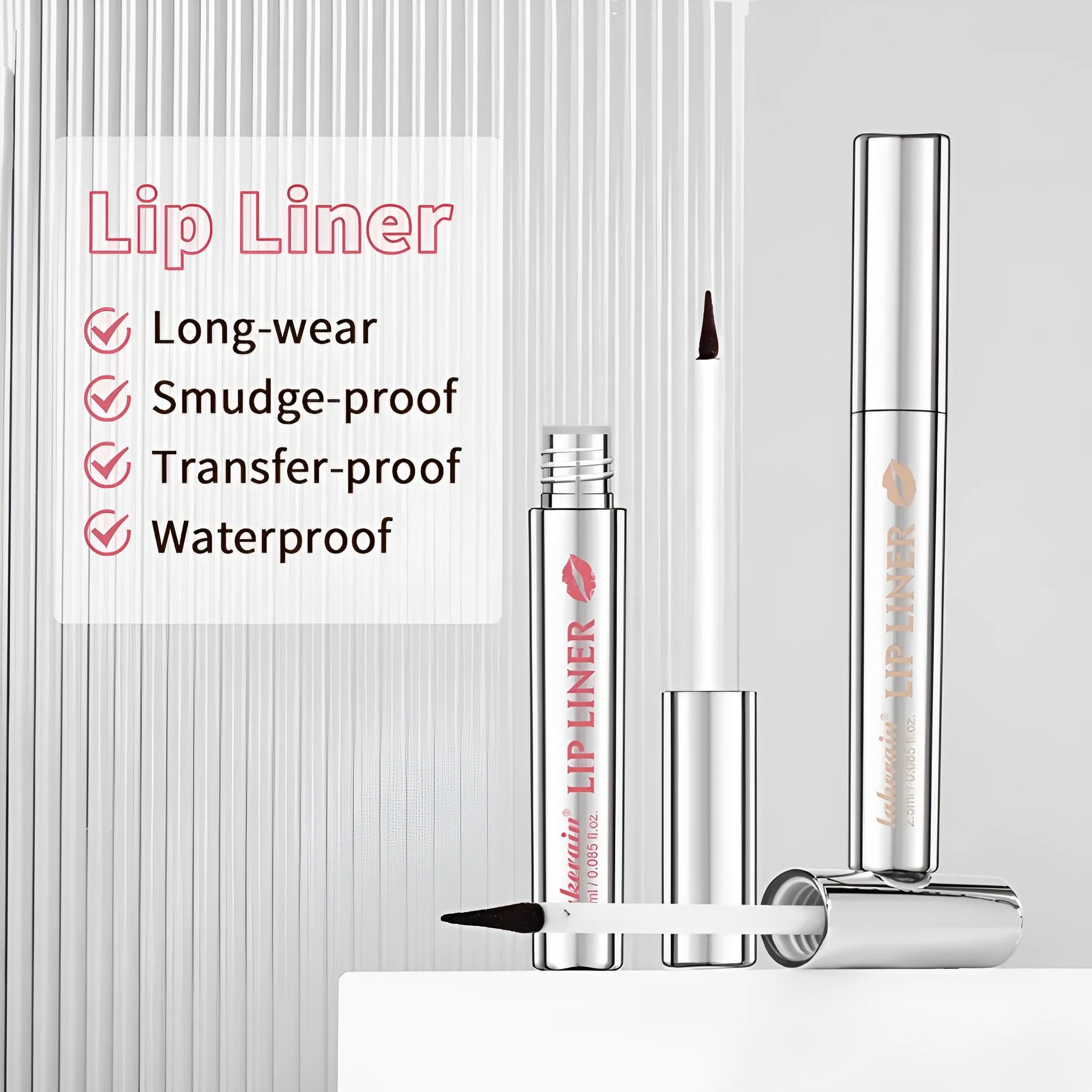 Matte finish pointed toe lip liner pencil shown in four colour shades