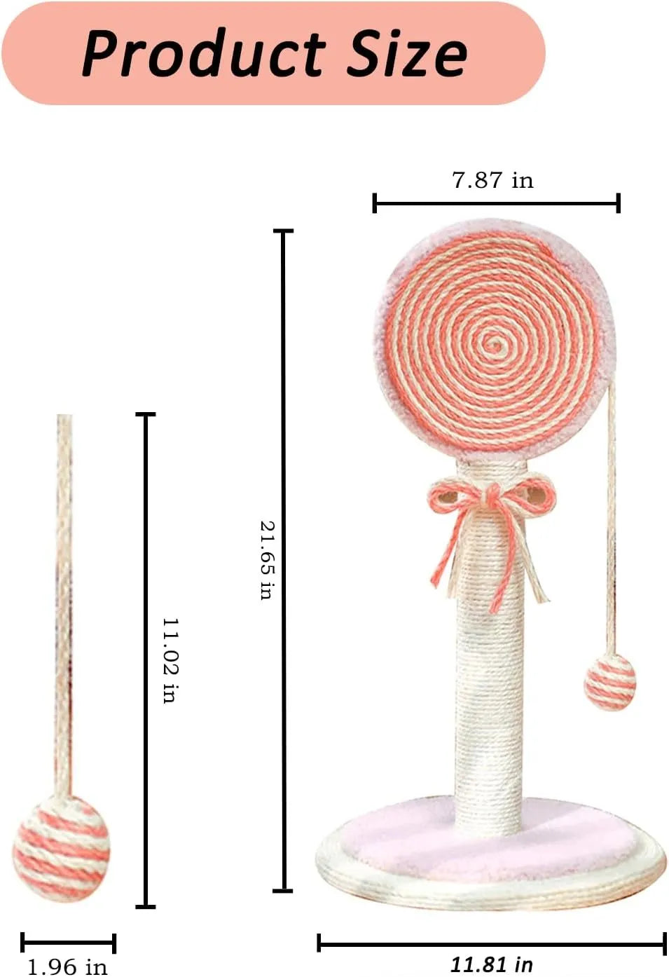 Blue cat scratching post with natural sisal rope and a hanging ball on a stable wooden base.