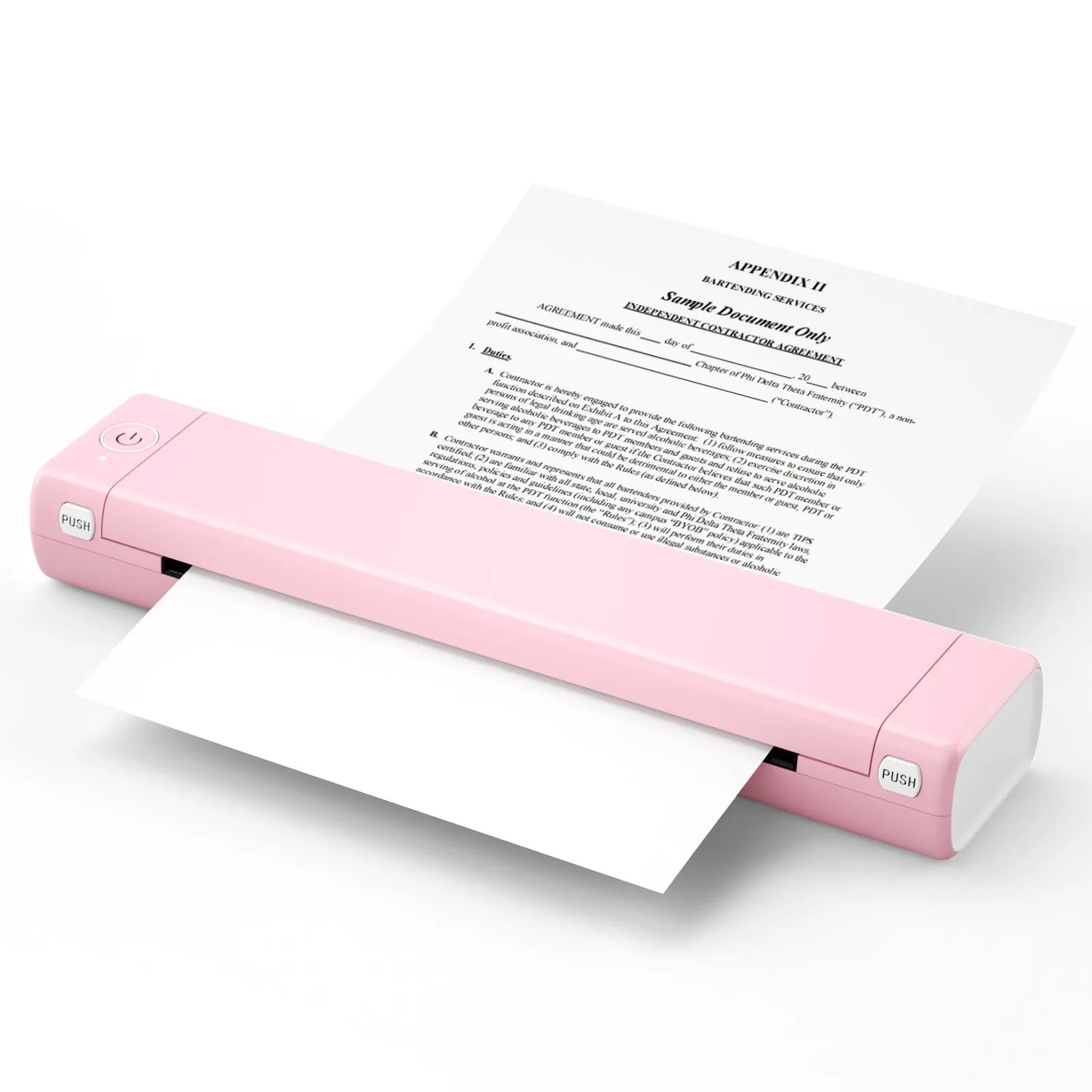 Phomemo M08F portable A4 thermal printer in various colours with charging cable