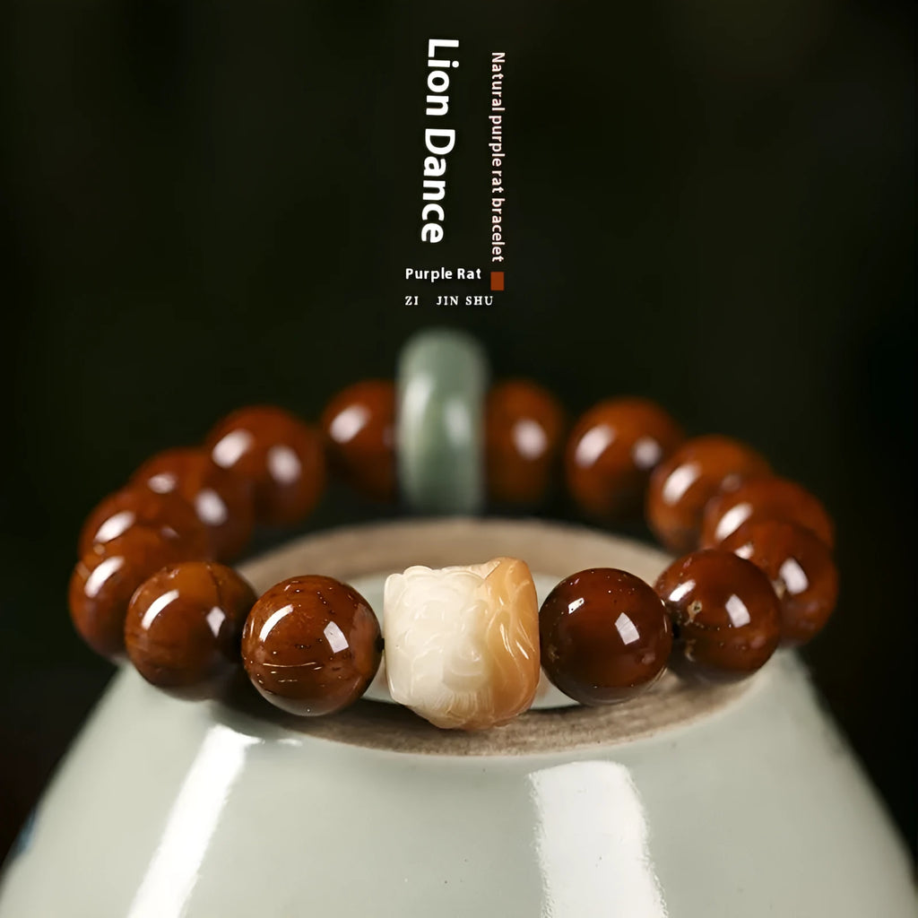 Hand-woven 13mm lion bead bracelet in ivory nut, sandalwood or yellow gradient bodhi style