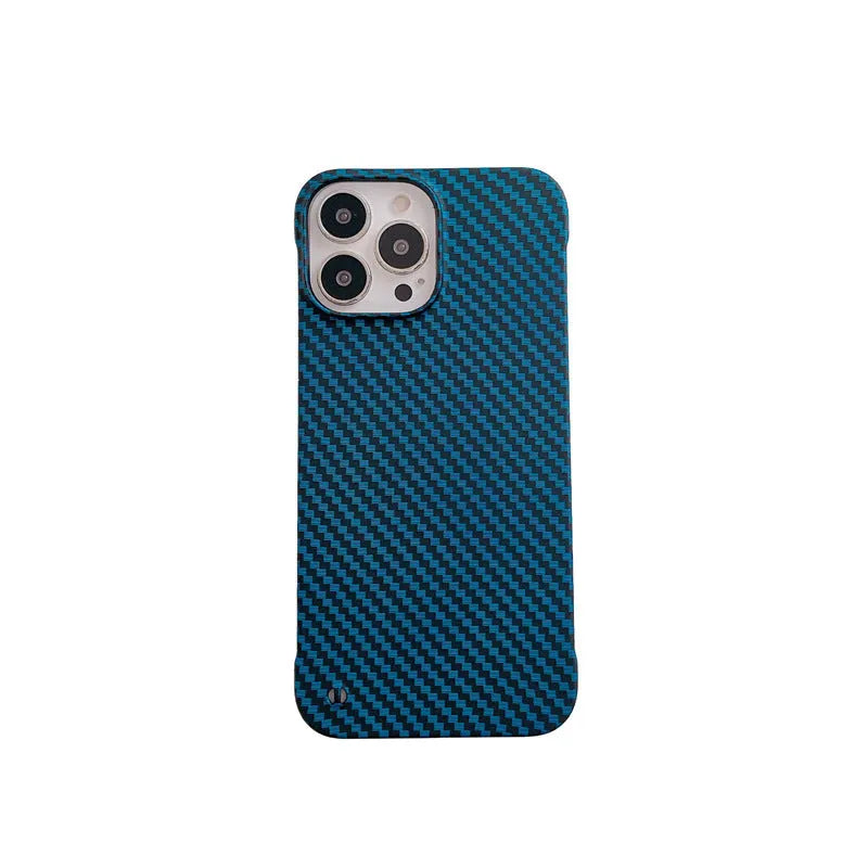 Frameless carbon fiber pattern hard shell phone case with kickstand for iPhone 16 Pro Max, silver colour, PC material, plaid design