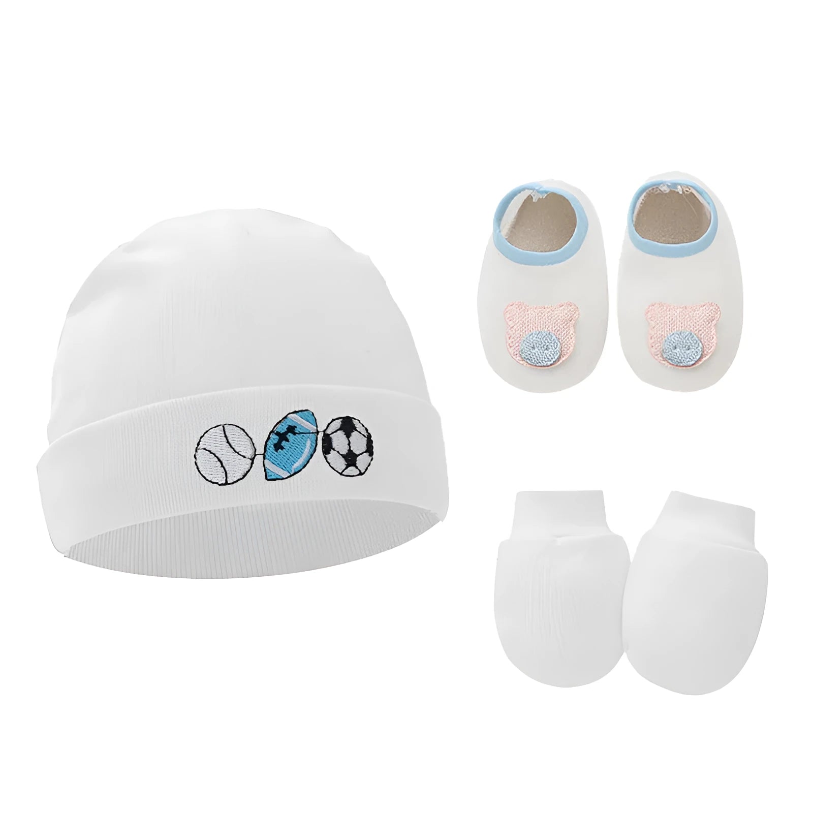 Baby cotton gloves and foot cover set with a pullover cap in multiple colour options