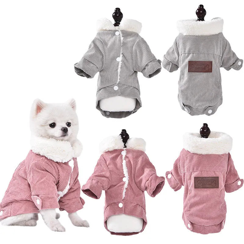 Grey lambswool dog vest with fleece lining for winter warmth on small breed pet