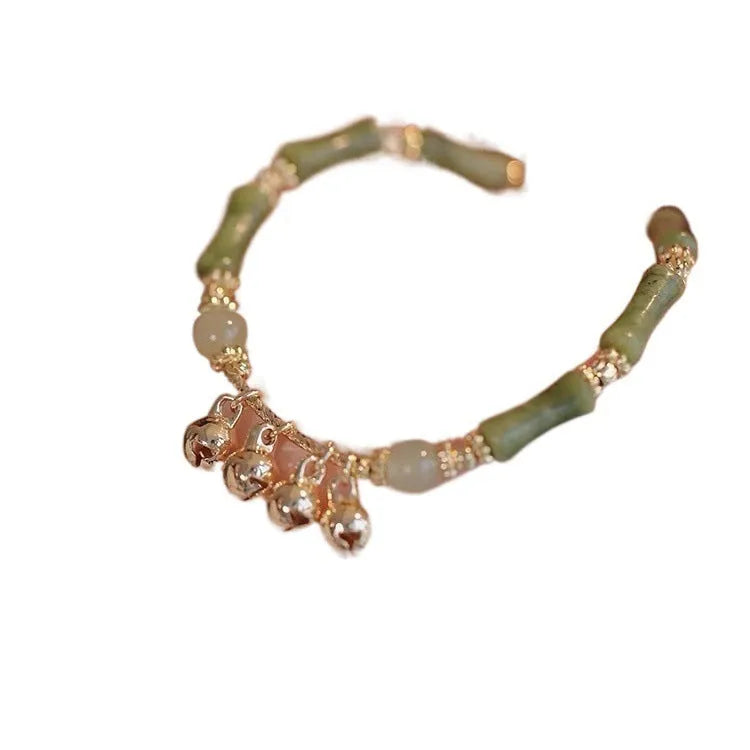 New Chinese style bamboo bell bracelet for women, glass and coloured glaze, retro M673 colour