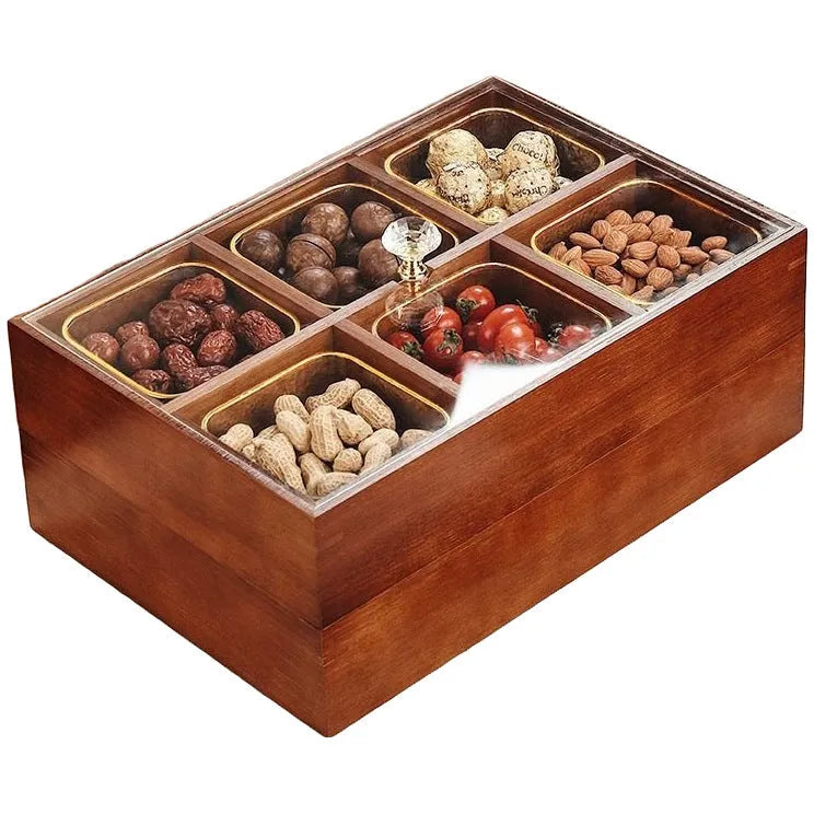 Transparent acrylic dried fruit box with solid wood lid and hammer pattern design