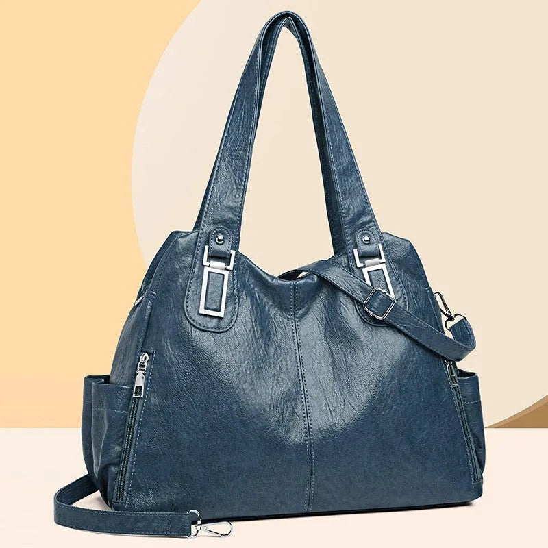 Large square vertical PU tote bag for women in light brown colour, showing single strap and clean design.