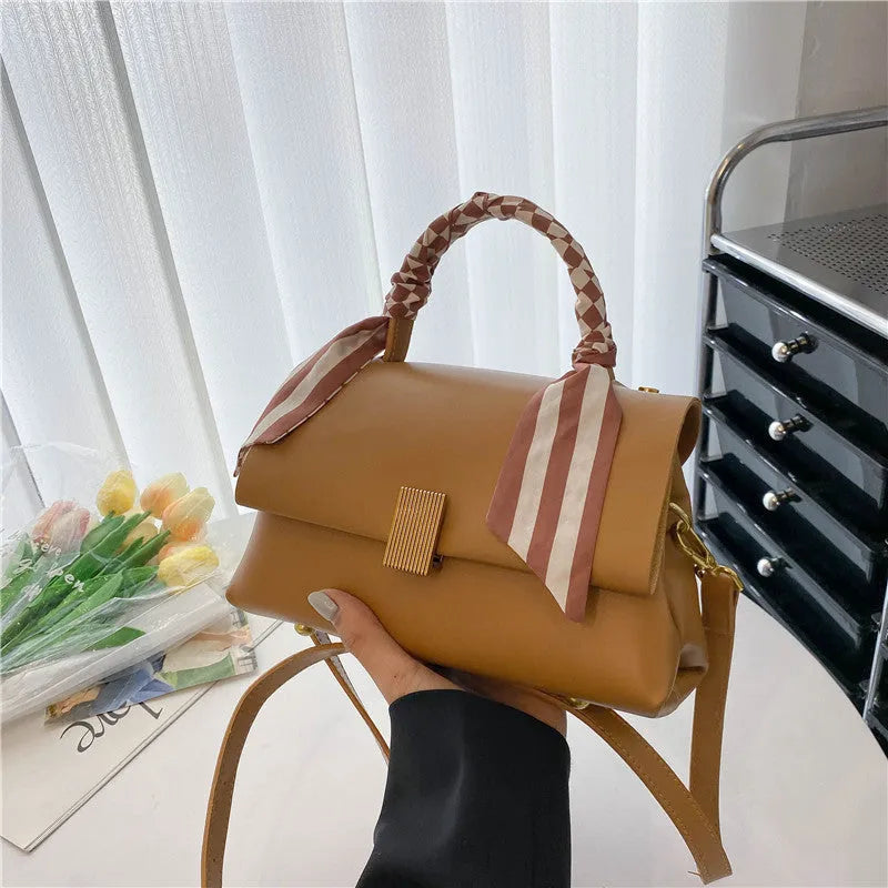 Horizontal square PU shoulder handbag for business commuting with phone pocket and zippered compartment