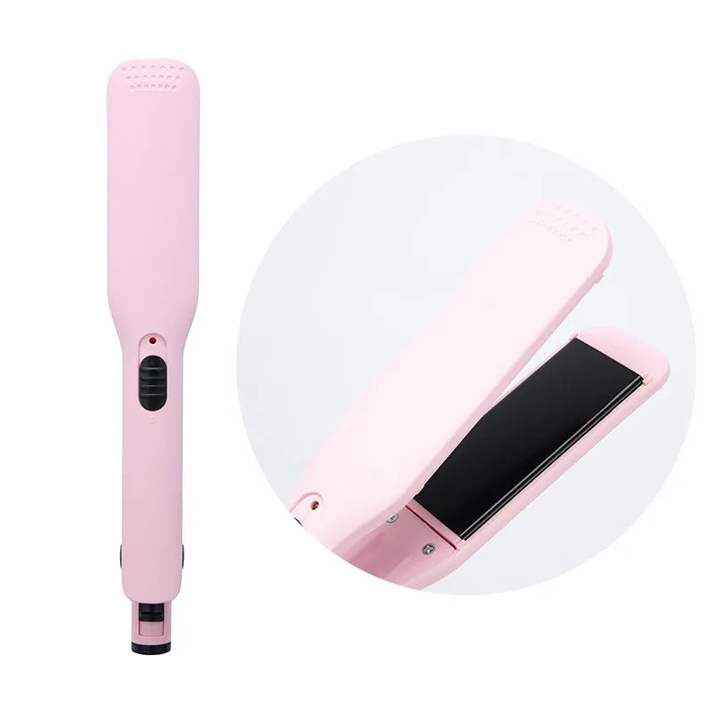 Black dual-use hair curler and straightener with 200°C PTC heating and LED display