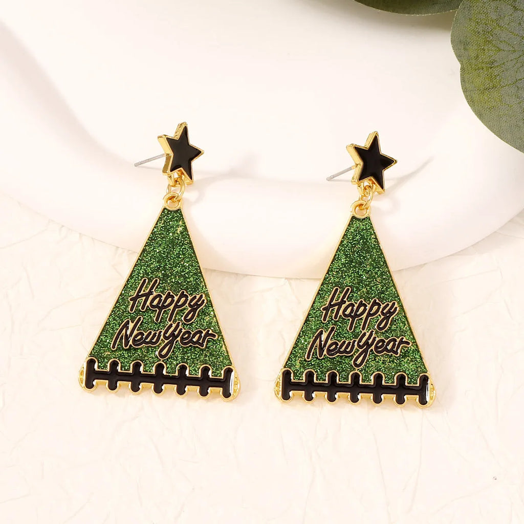 New Year tree girl gift earrings for women in pink, green, gray, yellow, and red zinc alloy