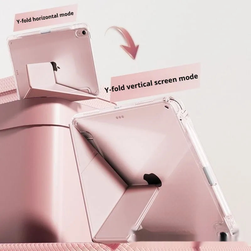 Transparent acrylic iPad protective cover with built-in folding stand in multiple colour options