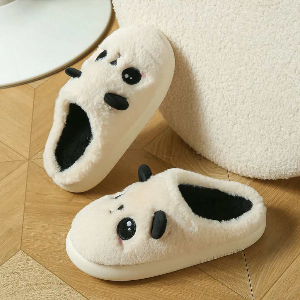 Panda cotton and linen toe ring slippers with PVC soles in adult sizes