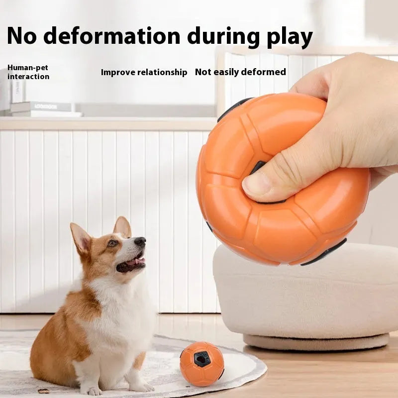Orange and white TPR rubber dog toy ball showing hollow and teeth cleaning stick variations