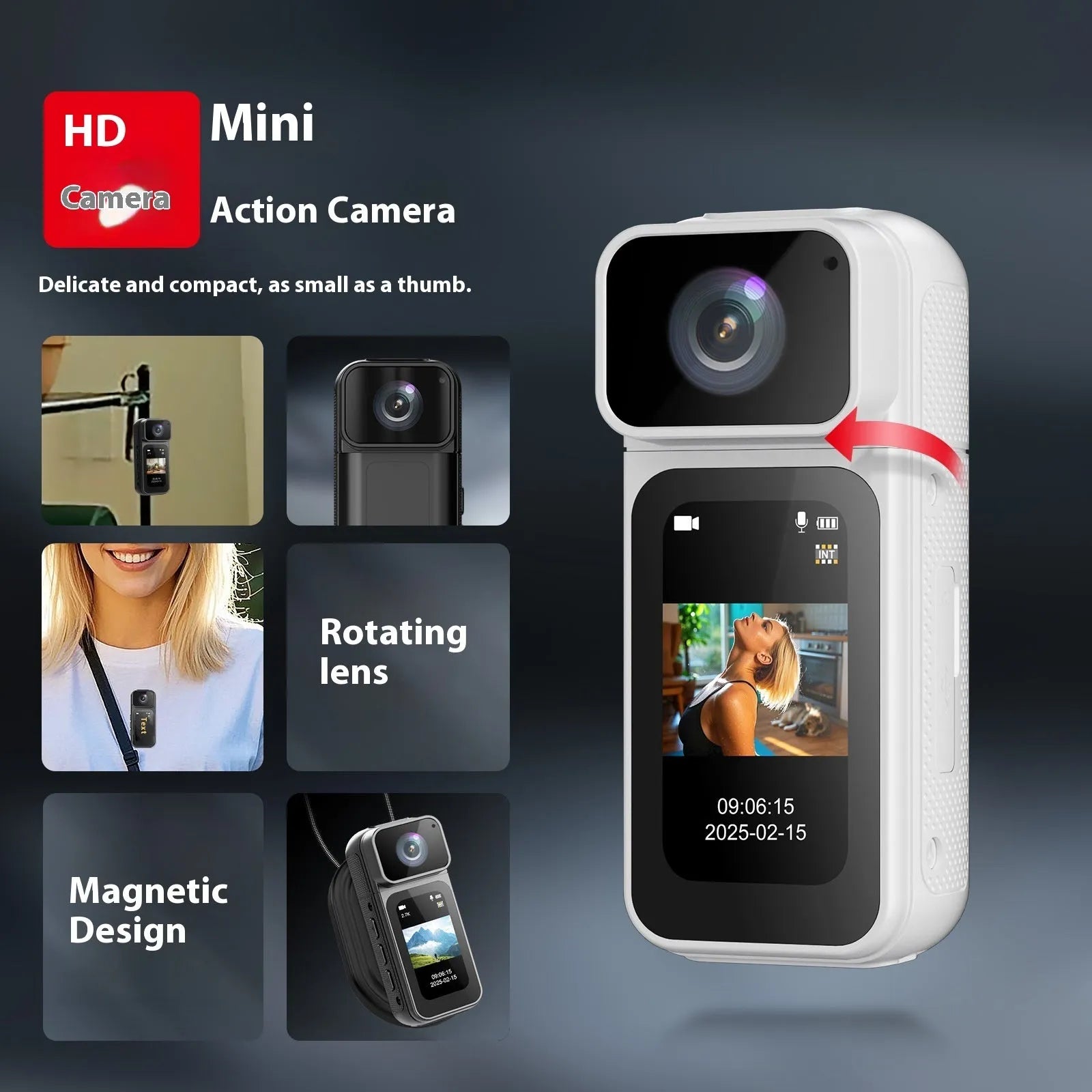 S80 HD sports camera in black, showing compact size and lens on white background