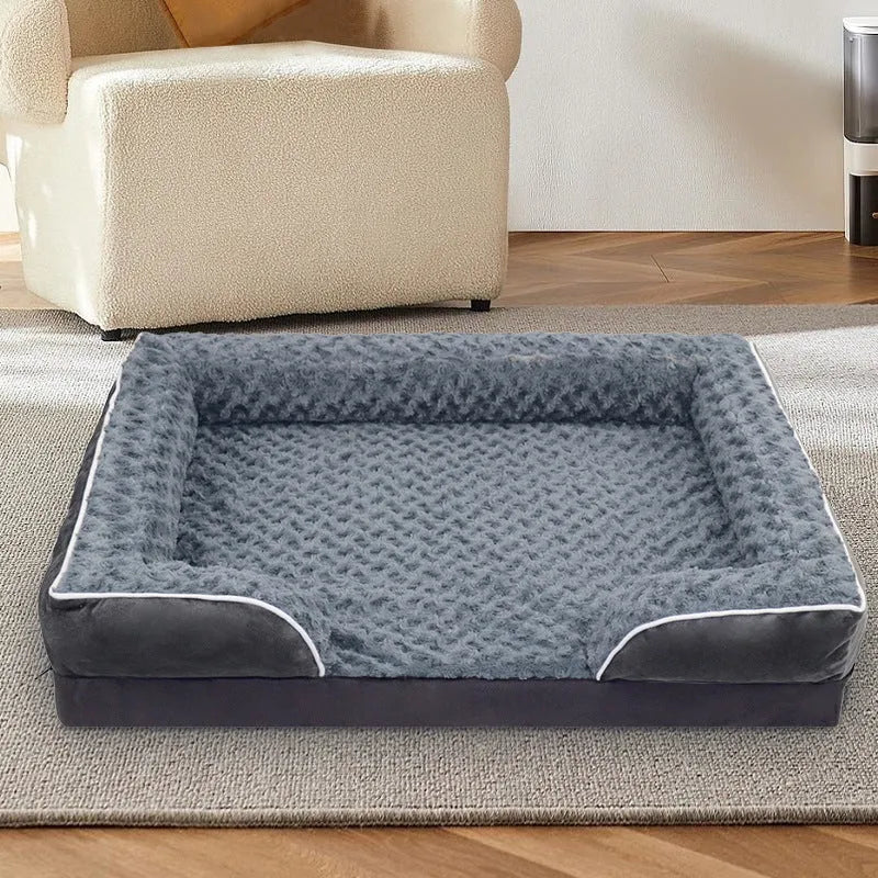 Waterproof dog kennel pad with removable washable cover in light grey, dark grey, and coffee brown colours